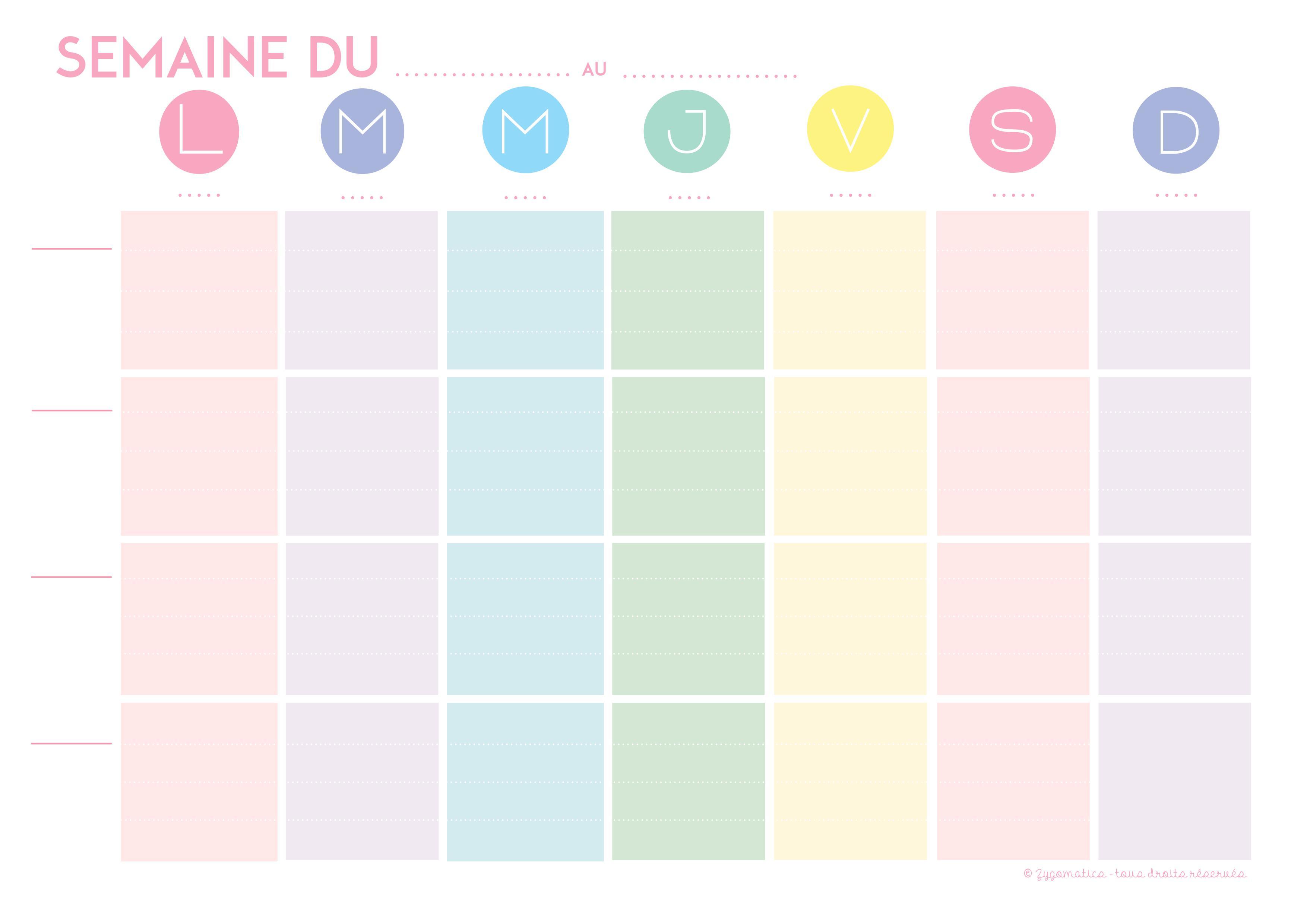 Planning hebdomadaire gratuit à imprimer plannings PDF (vierges) au