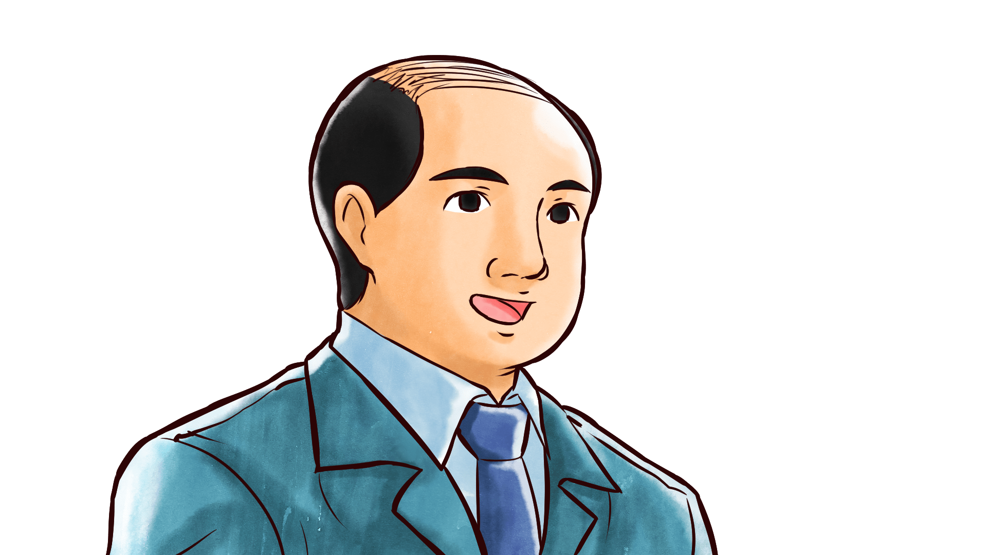 笑顔・喜びの表情を見せるスーツ姿のハゲたおじさんのフリーイラスト画像素材【商用無料】 アイキャッチャー