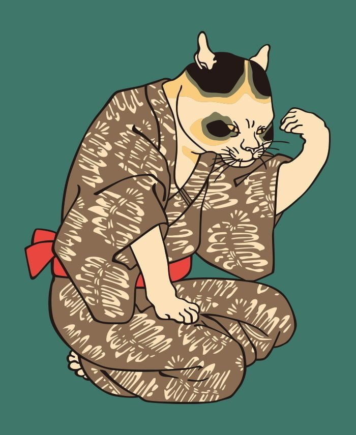 Ukiyoe kimono cat by Utagawa Kuniyoshi ai illustrator file US5.00