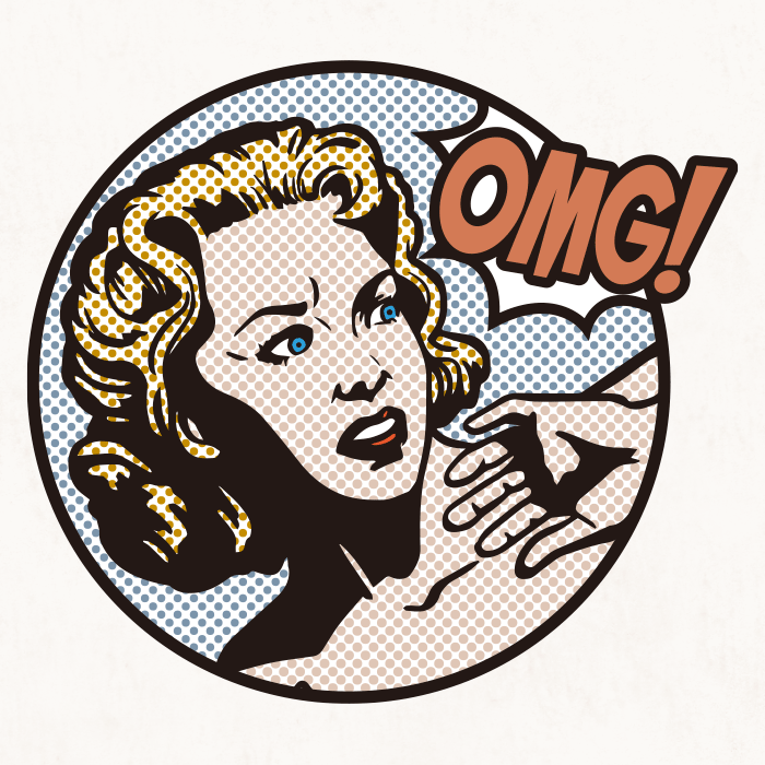 Blond woman with blue eyes screaming oh my god / Drawing