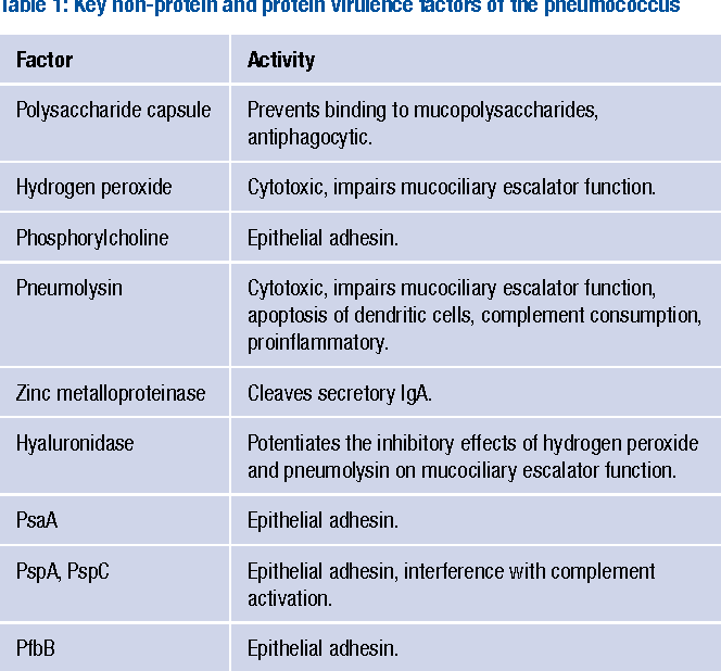 Table 1 from Key virulence factors of Streptococcus pneumoniae and non
