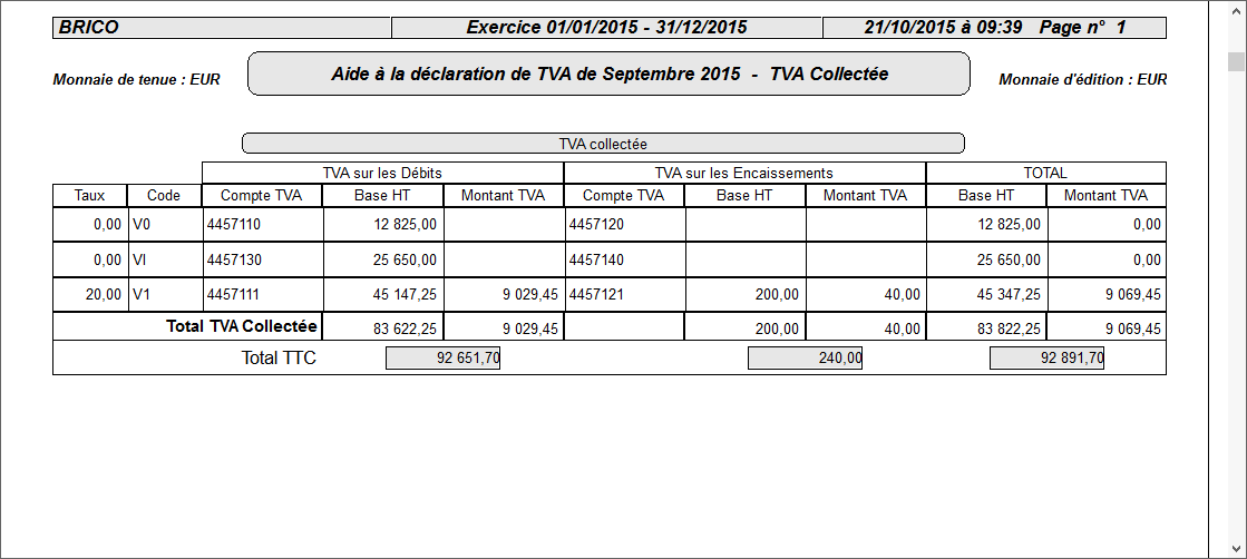 Edition Aide à la déclaration de TVA