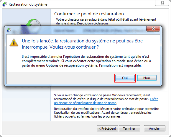 Utiliser l’outil Restauration du système
