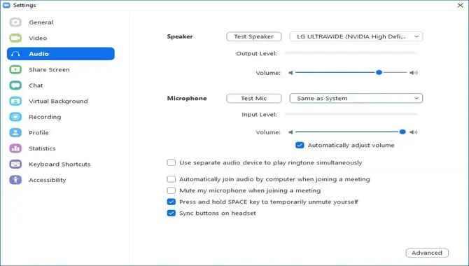 Adjust Zoom’s Advanced Audio Settings