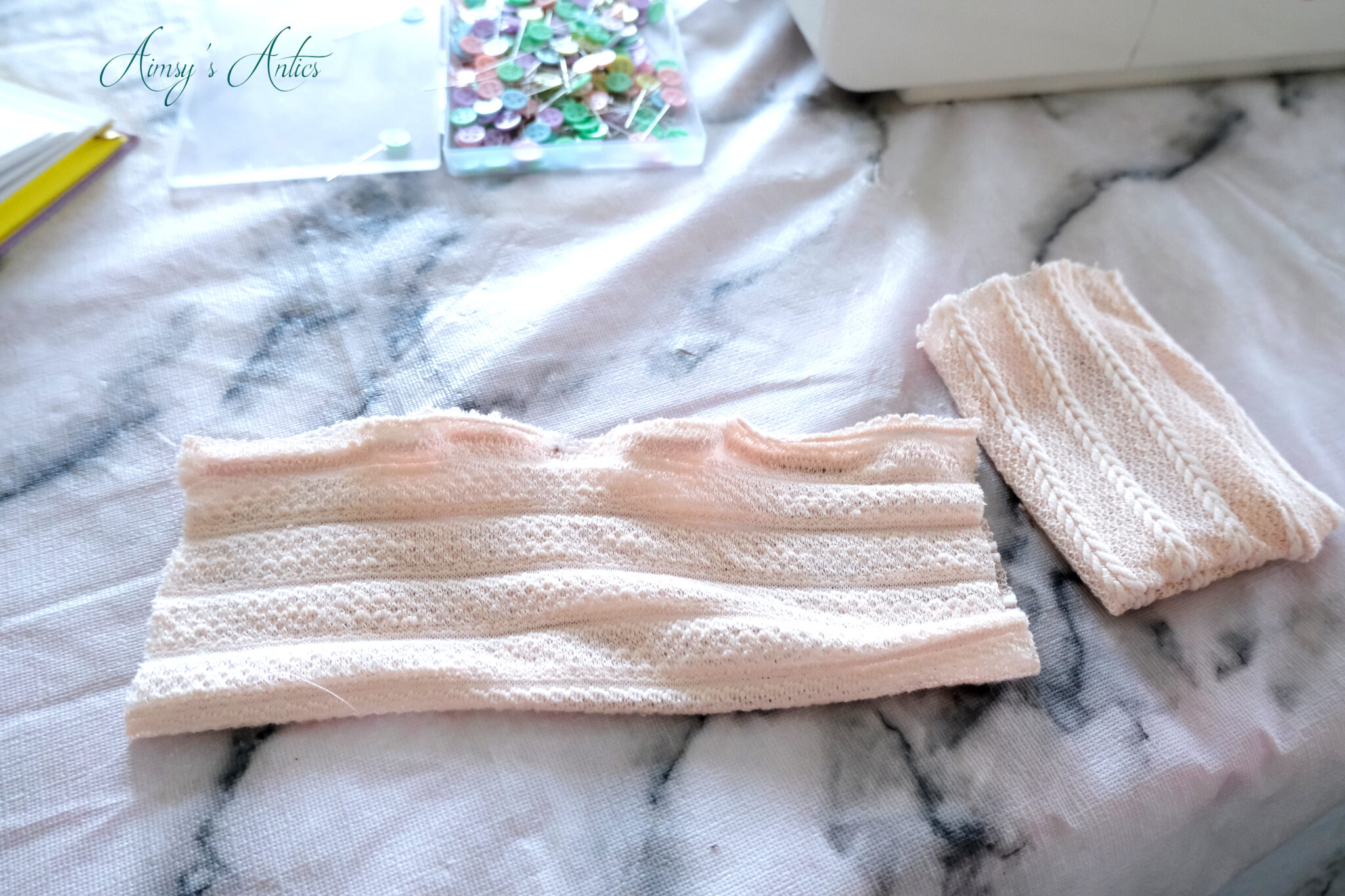 Cuffs sewn ready for attaching to the cardigan sleeves