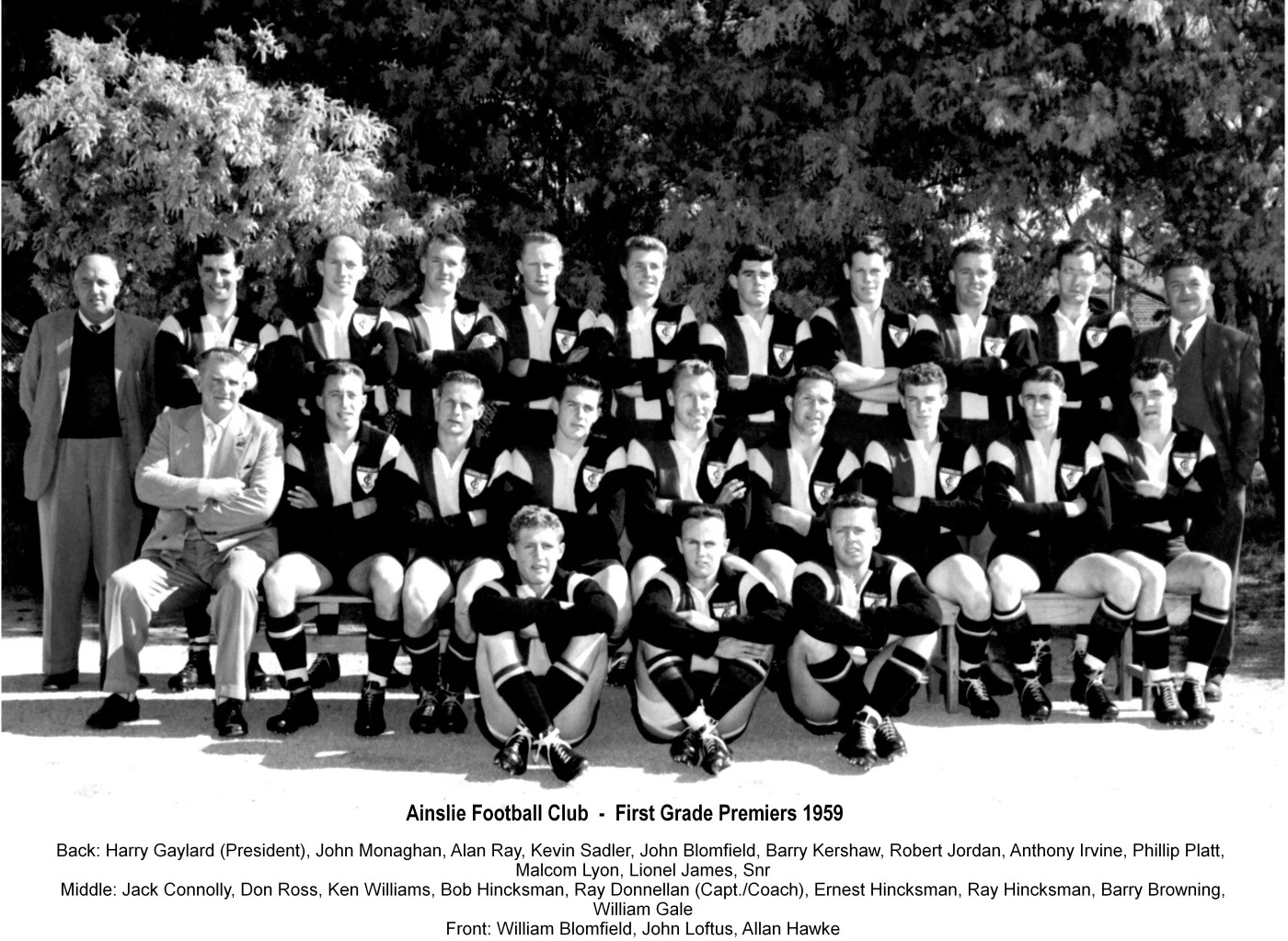 1959Ainslie First Grade Premiership Team Ainslie Football Club Est