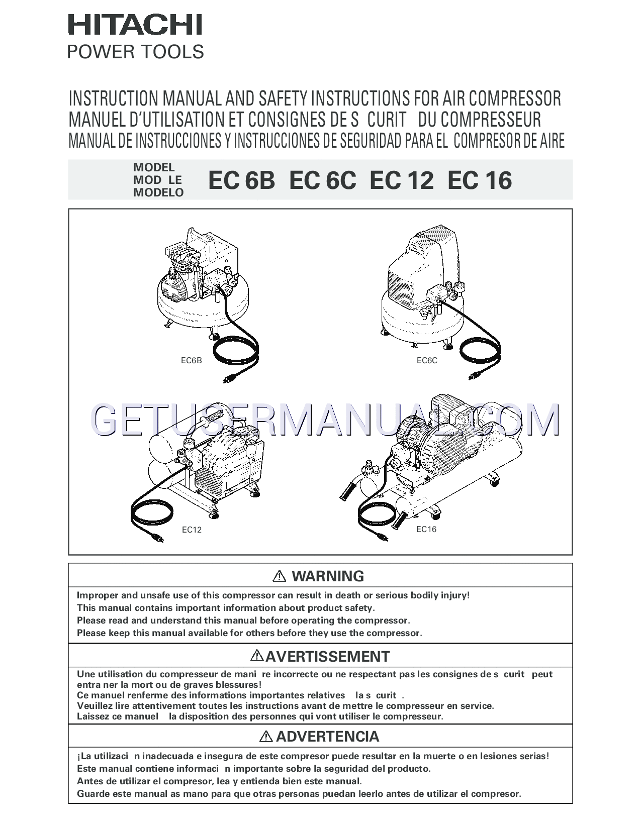 Hitachi Air Compressor EC 12 User's Manual download free