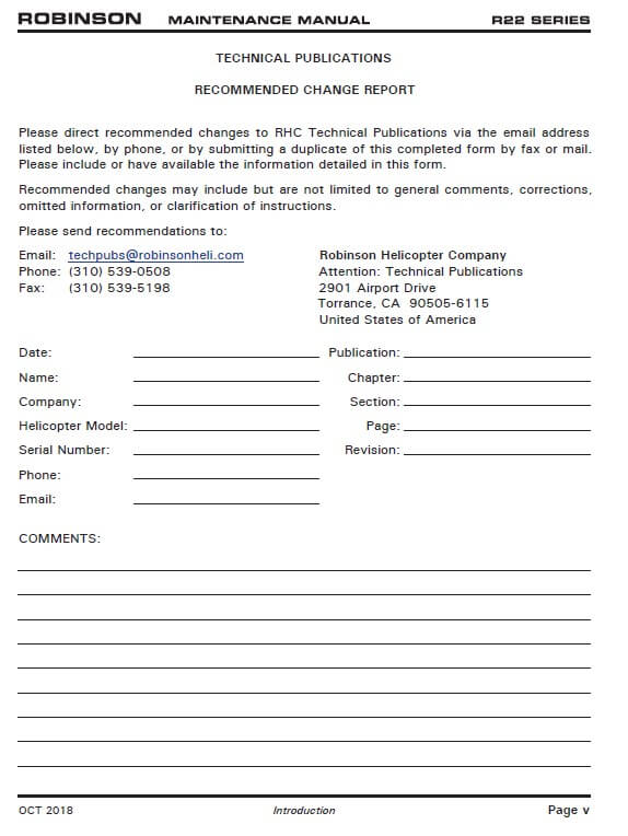 Robinson R22 Maintenance Manual RTR 060 2018 AircraftManualsLib