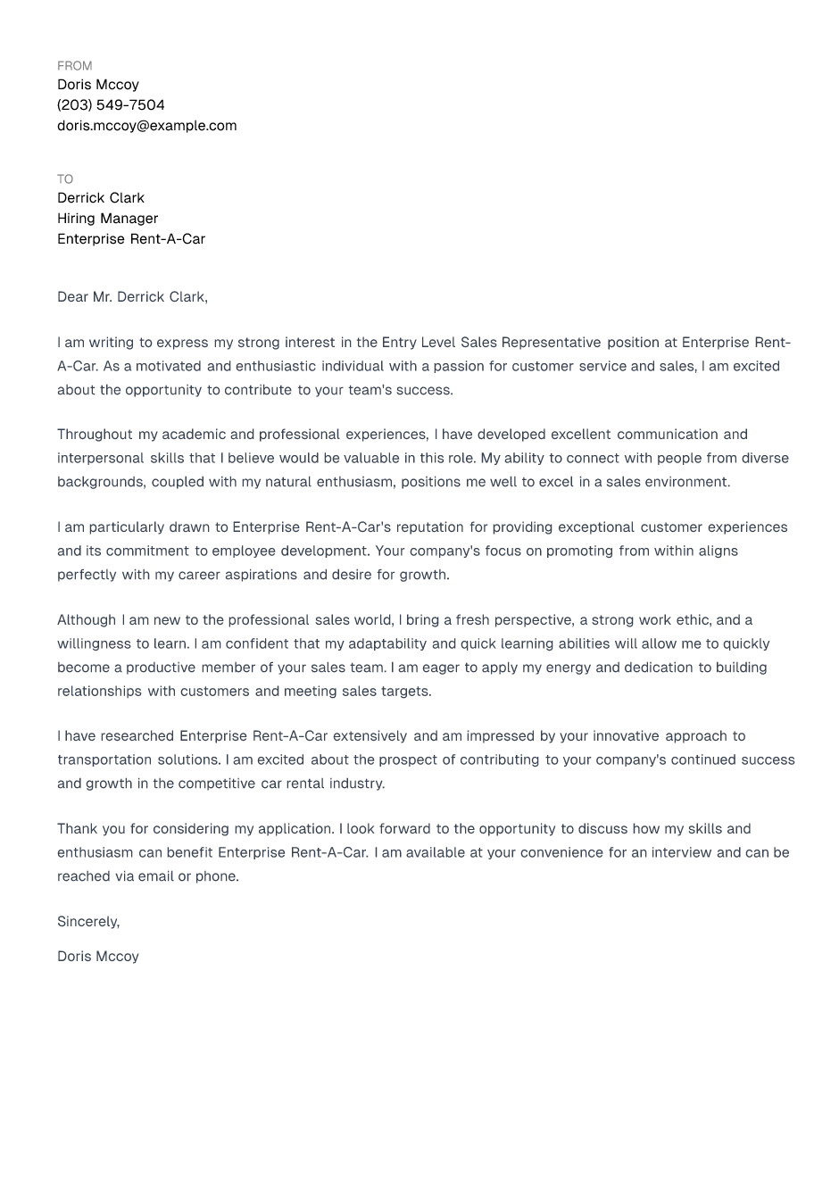 How to Write a Entry Level Sales Rep Cover Letter (With Example)