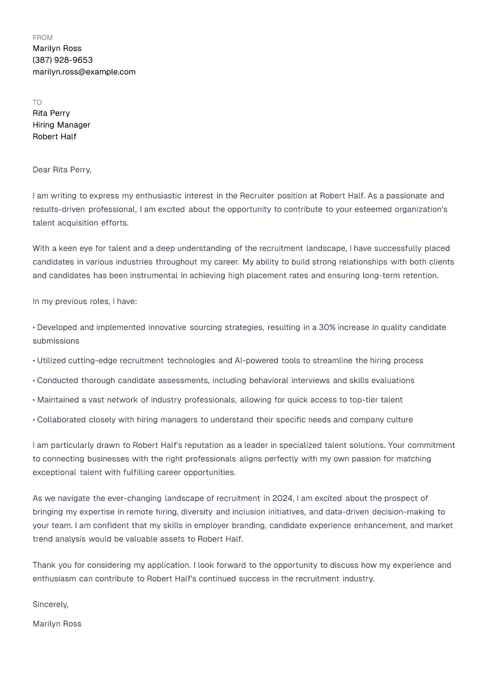 How to Write a Recruiter Cover Letter (With Example)