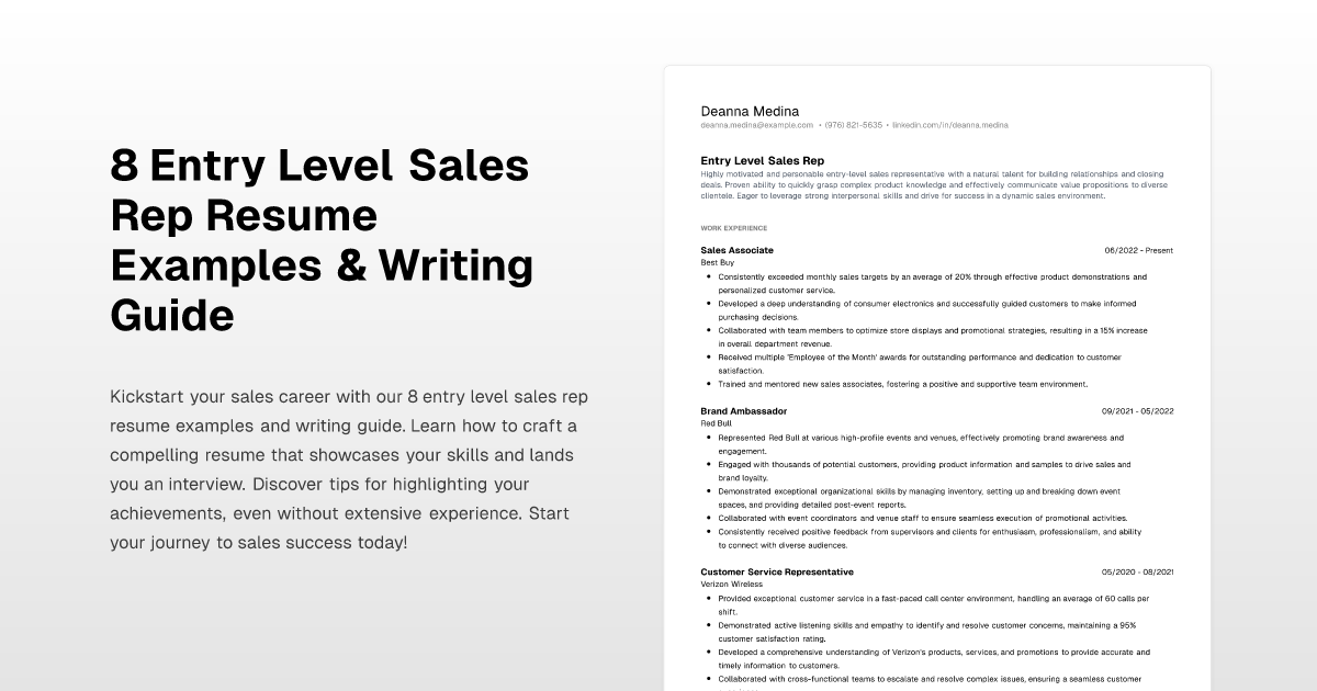 8 Entry Level Sales Rep Resume Examples & Writing Guide