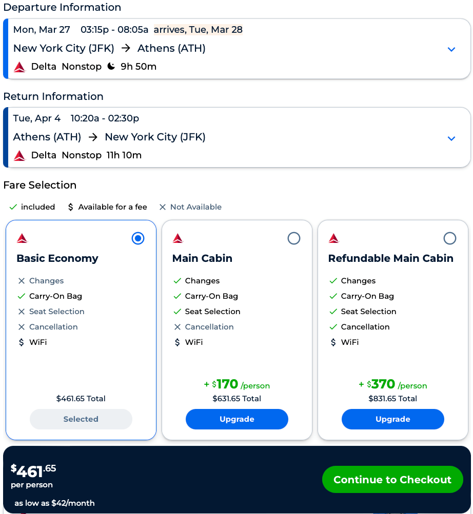 Delta nonstop flights to Athens, Greece from New York for 462 R/T