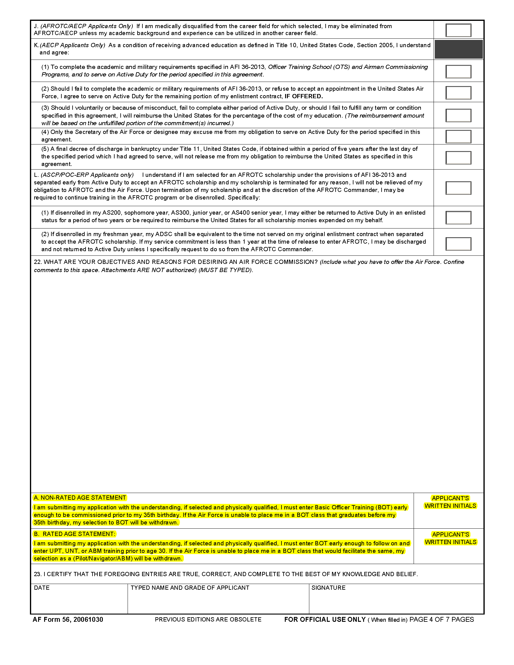 TFOT Guide Conflict – AF56 Item 22 – Air Force Journey