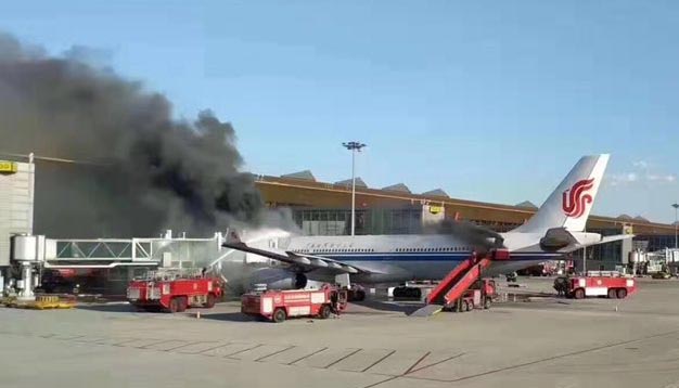 An Air China A330 caught fire at Beijing Airport after landing from