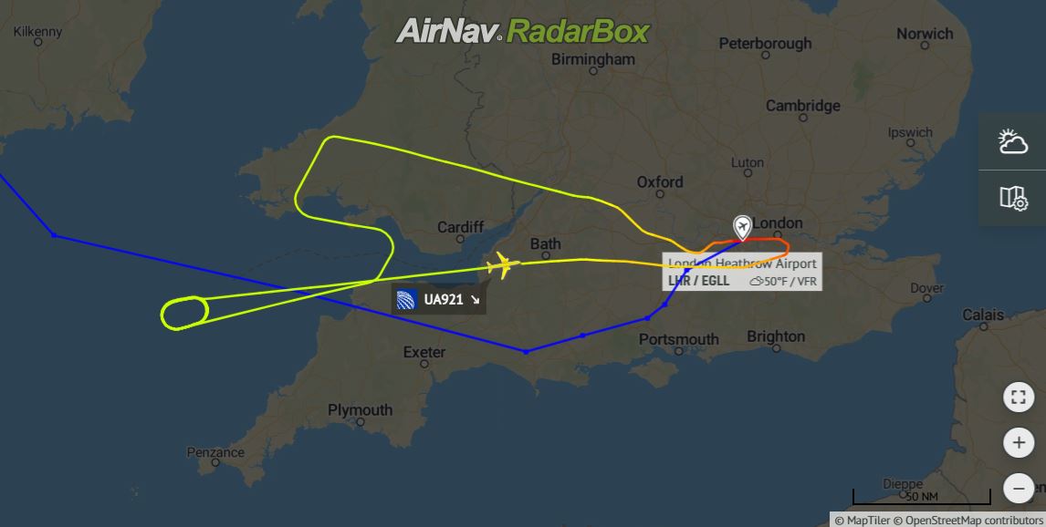 United UA921 to Newark returned to London Heathrow