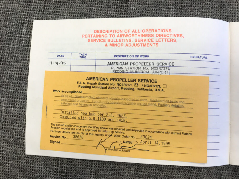 Aerostar Propeller Log Book 2 Airplanes