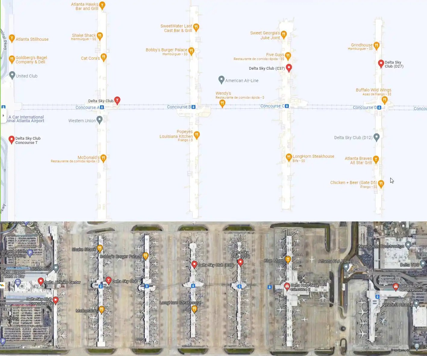 Delta airlines terminal in Atlanta airport ATl map