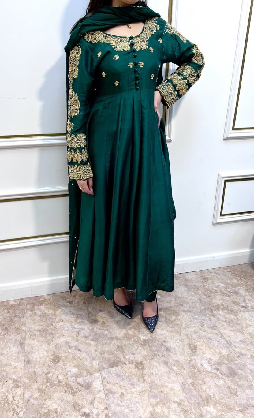 Emerald green mehndi dress Aisha Naheed