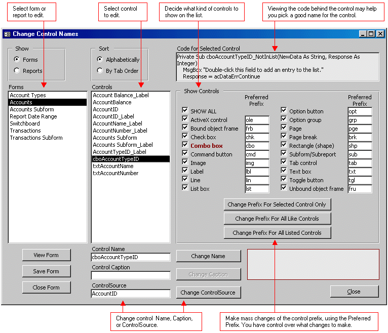 MS Access Wizard to Rename Controls in Forms and Reports