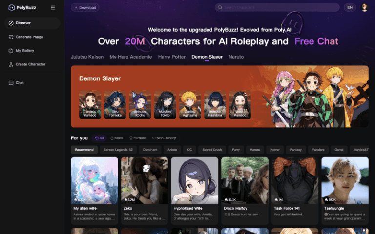 PolyBuzz: Offers Free, Private, and Unrestricted AI Character Chats - AI Tool Selection