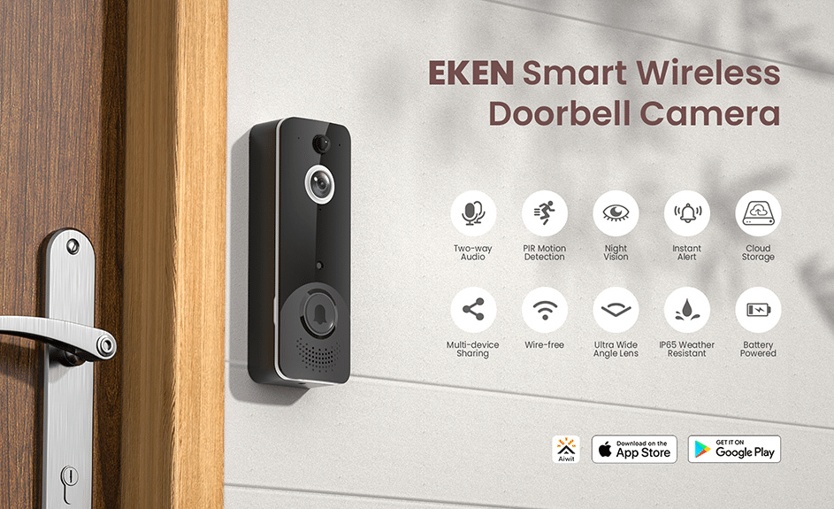 EKEN M8 Smart Video Doorbell Camera Wireless with Chime Ringer - Aiwit.App