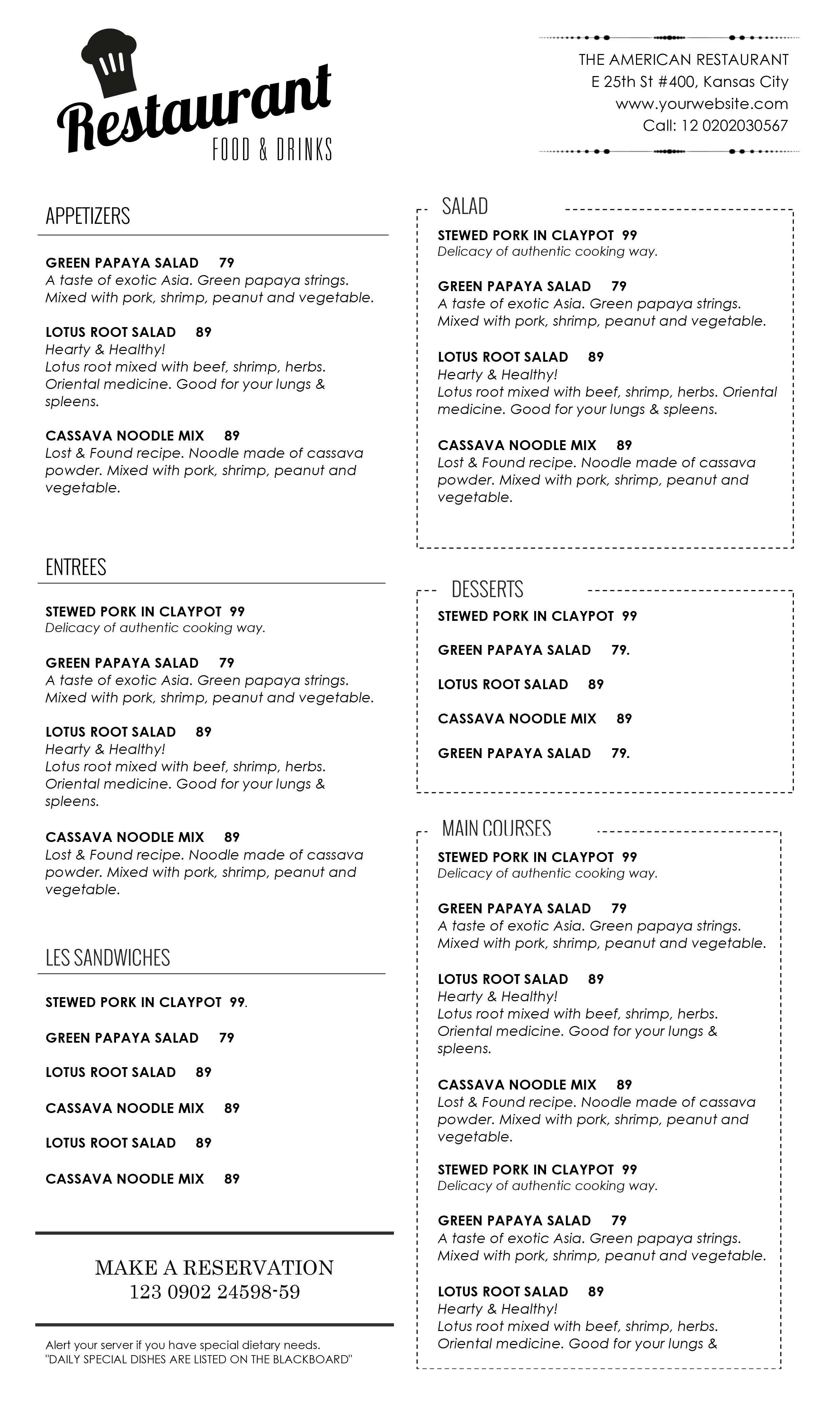 Free Menu Design Templates Word