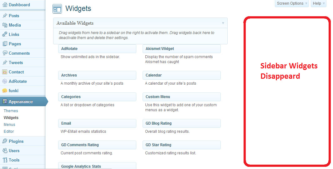 WordPress Sidebar Widgets Not Showing Up in Admin Panel Ajay Kumar