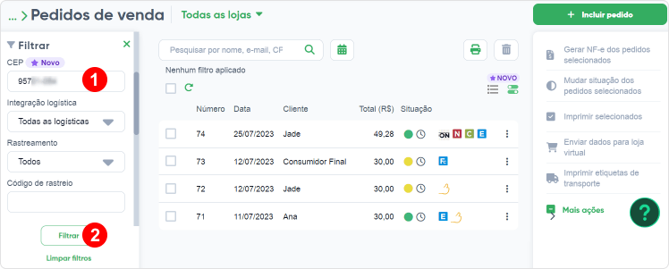 Como localizar pedidos de venda pelo CEP do comprador Bling!