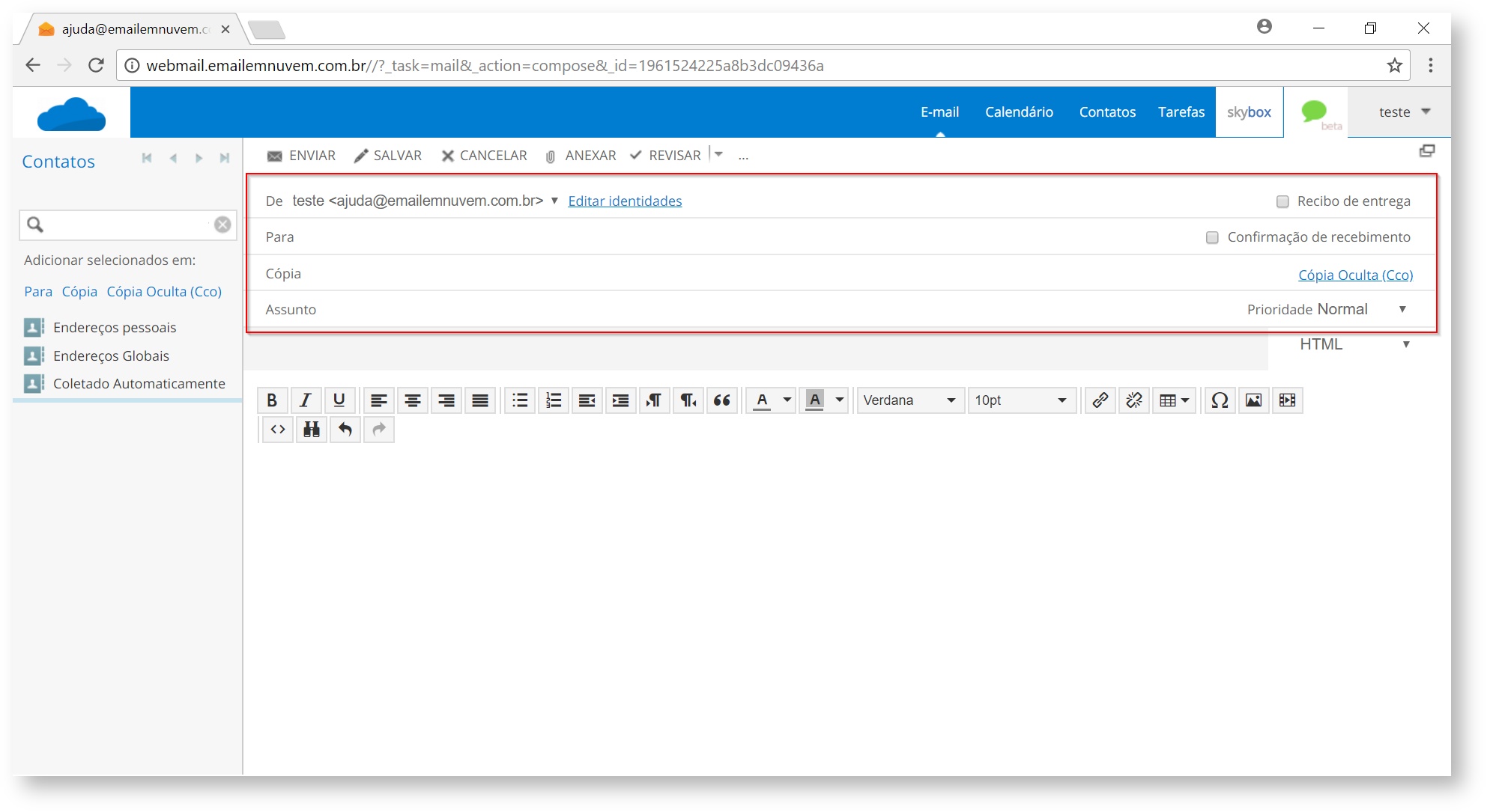 Compor email funcionalidades Skymail