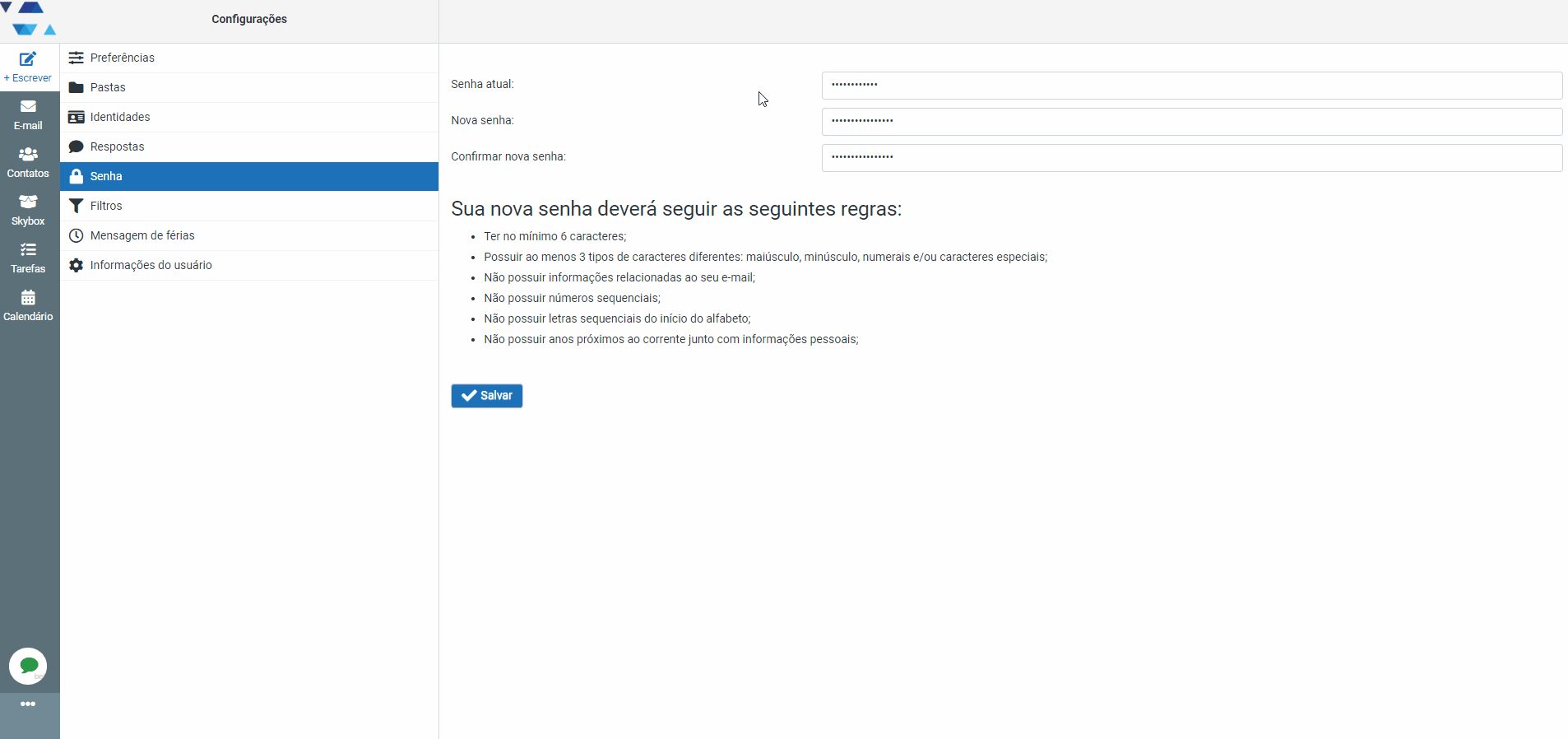 Alterar senha do email mail Skymail Ajuda Skymail