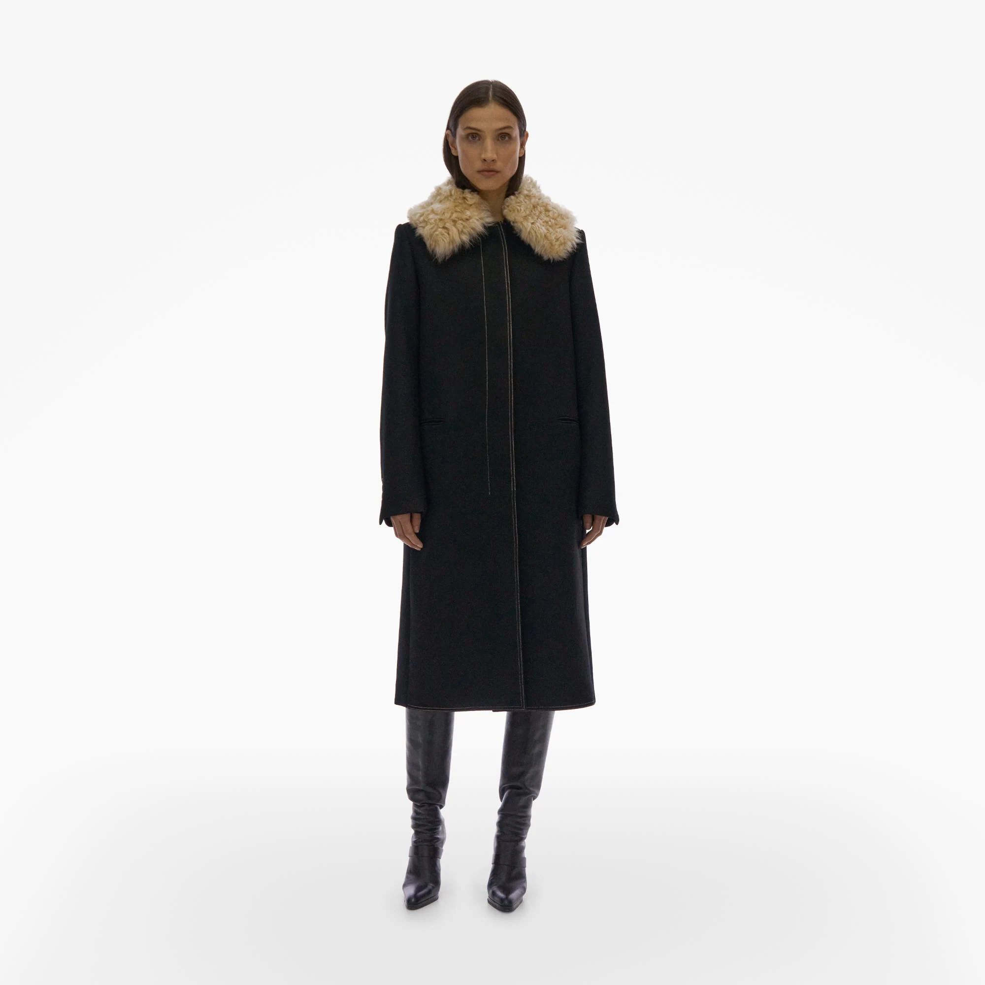 Helmut Lang Shearling Collar Coat