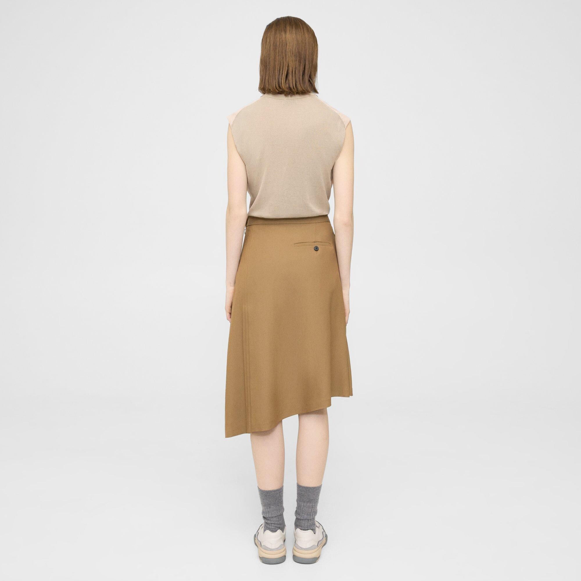 Brown Pleated WoolViscose Asymmetrical Skirt Theory Project