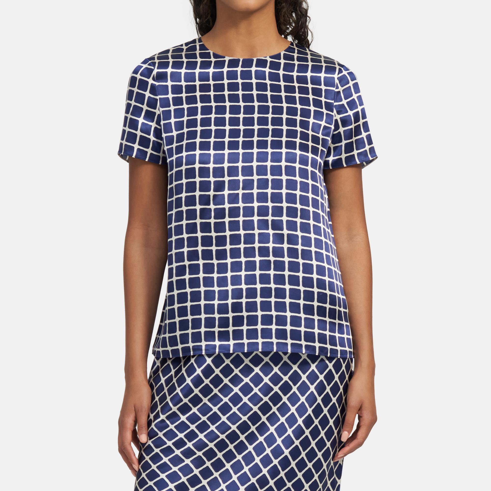 Theory Outlet Official Site Woven Tee in Tile Printed Satin