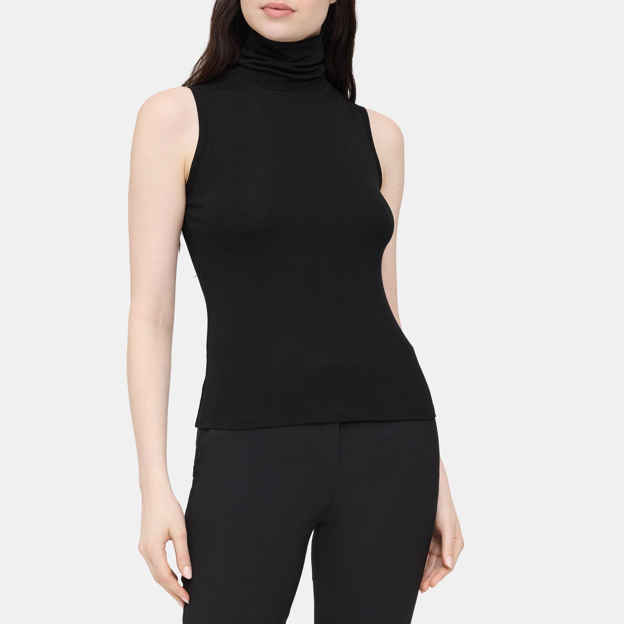Rib Knit Viscose Sleeveless Turtleneck Top Theory Outlet
