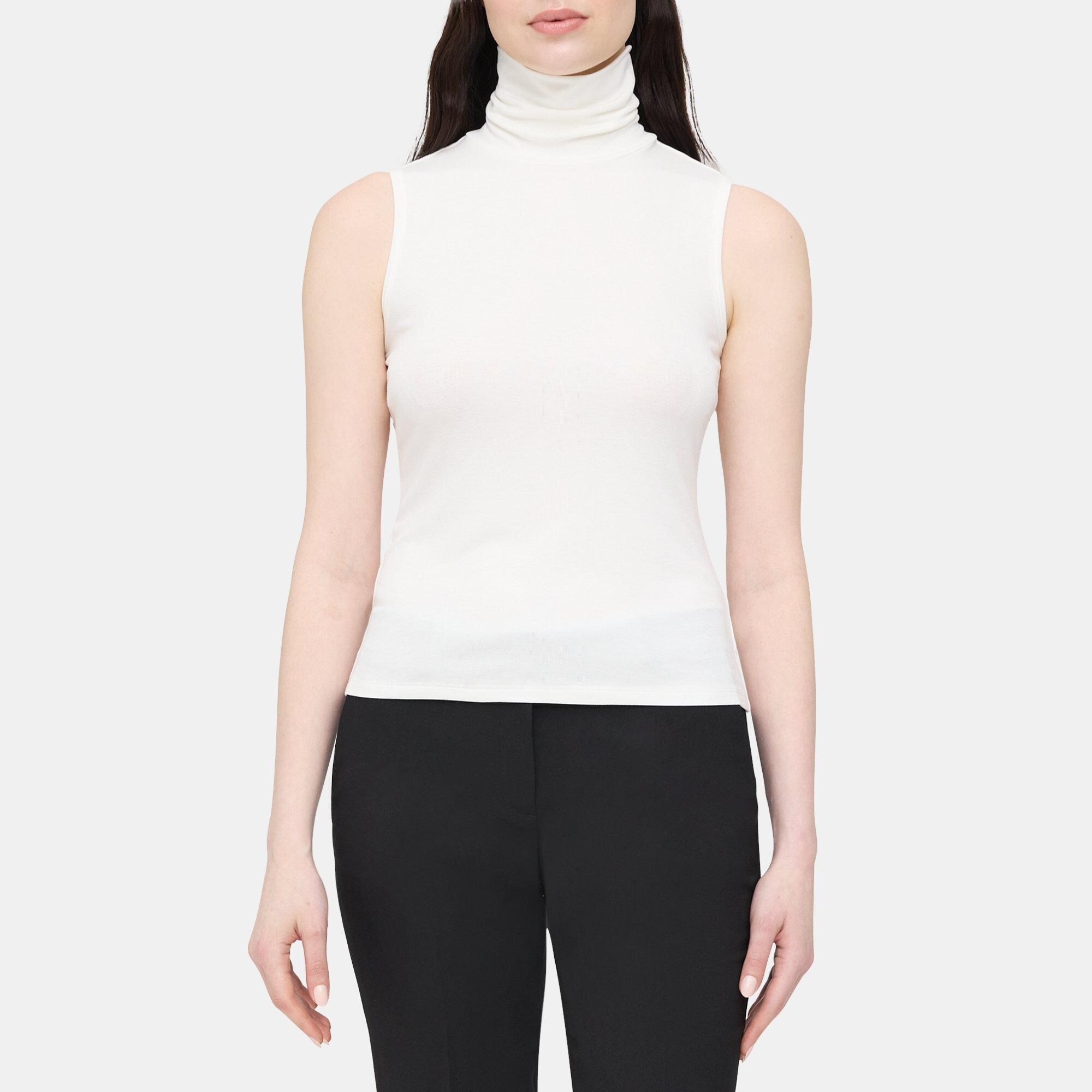 Rib Knit Viscose Sleeveless Turtleneck Top Theory Outlet