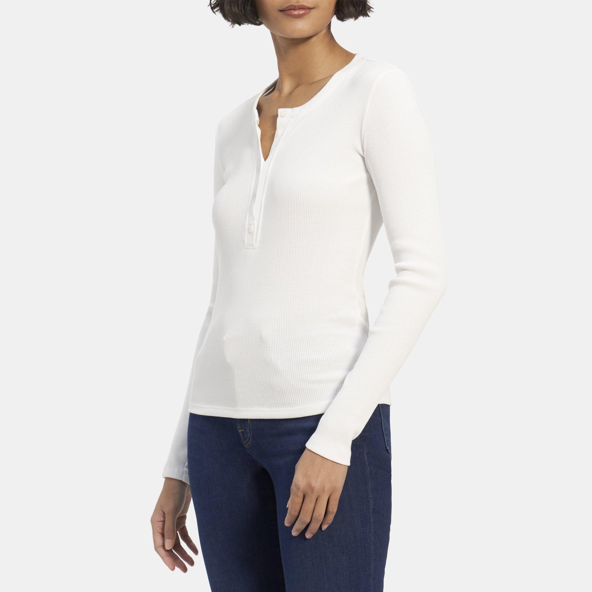 Ribbed Modal Cotton LongSleeve Henley Tee Theory Outlet