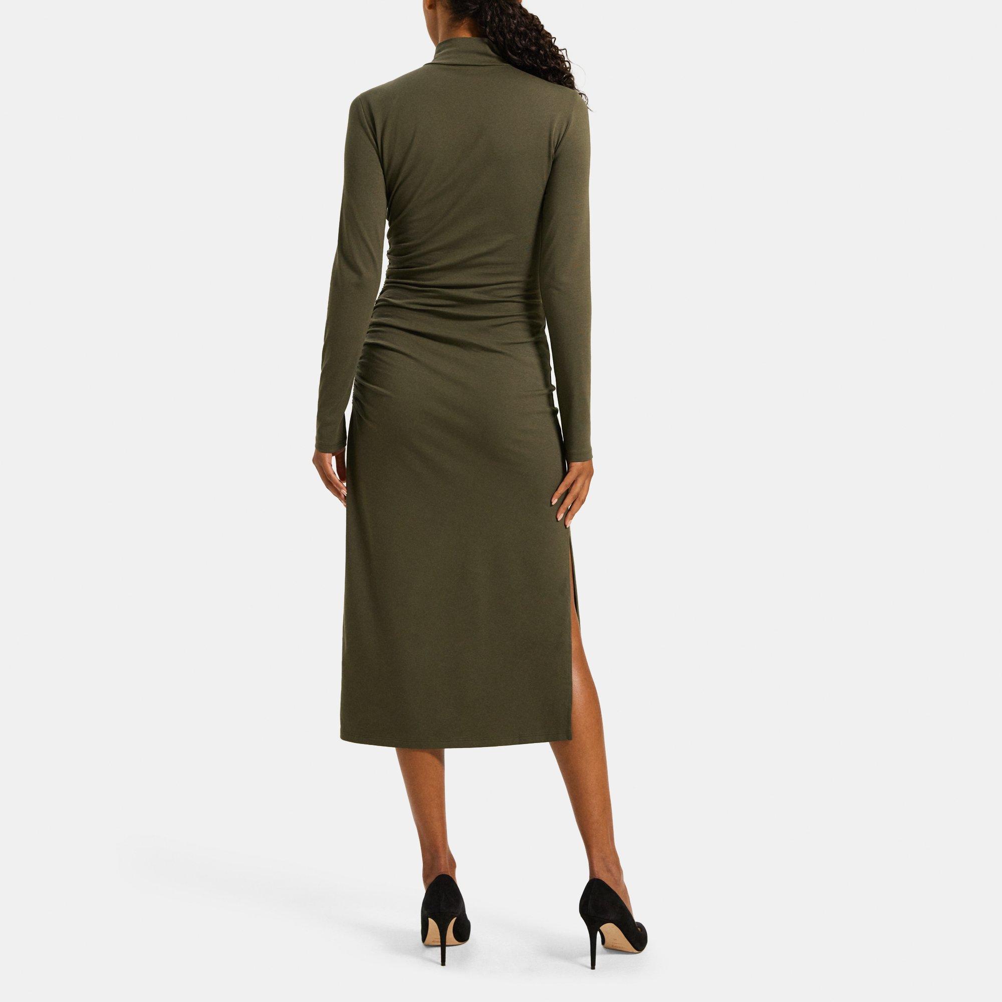 Pima Cotton Jersey Ruched Turtleneck Dress Theory Outlet