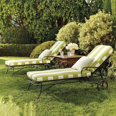 Ellington Wrought Iron Chaise with Resort Stripe Cushions Frontgate