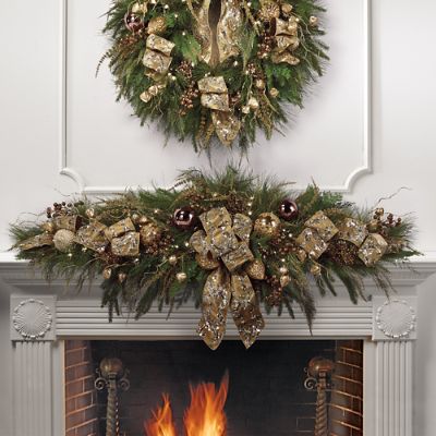 Shades of Gold Predecorated Mantel Swag Frontgate