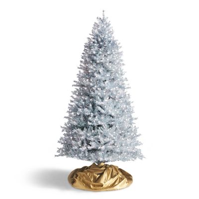 Tinsel LED Quick Light Silver Slim Artificial Christmas Tree Frontgate