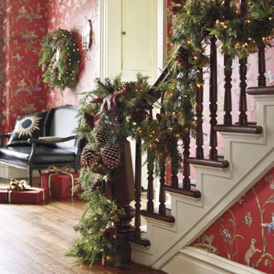 Asheville Estate Cordless Banister Garland Frontgate