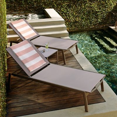 Newport Set of Two Bronze Chaise Lounge Chairs with Side Table Frontgate