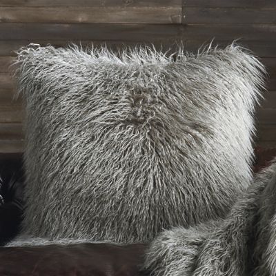 Faux Mongolian Sheepskin Decorative Pillow in Platinum Frontgate