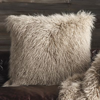 Faux Mongolian Sheepskin Decorative Pillow in Taupe Frontgate