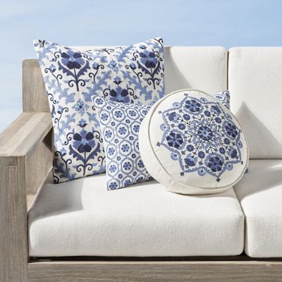 Anika Blue Embroidered Indoor/Outdoor Pillow Covers Frontgate