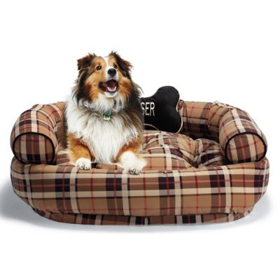 Designer Print Comfy Couch Pet Bed in Traditional Plaid Frontgate