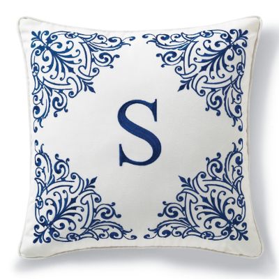 Monogrammed Outdoor Pillow in Natural/Cobalt Frontgate