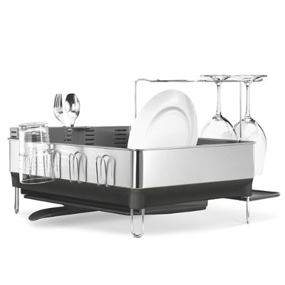 simplehuman® Steel Frame Dish Rack with Wine Glass Holder Frontgate