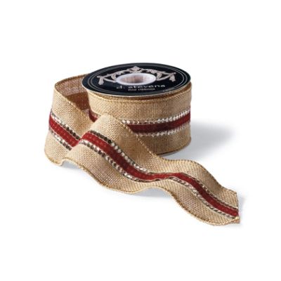 Burgundy Flocked & Sequined Burlap Ribbon Frontgate