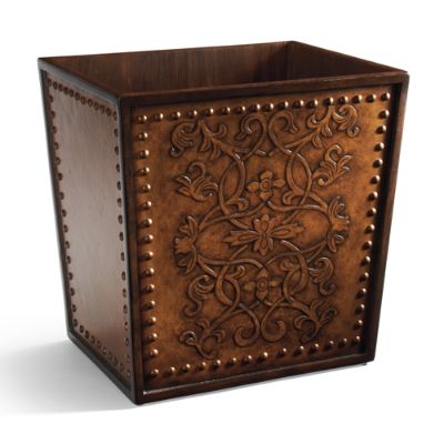 Canterbury Carved Leather Waste Basket Frontgate